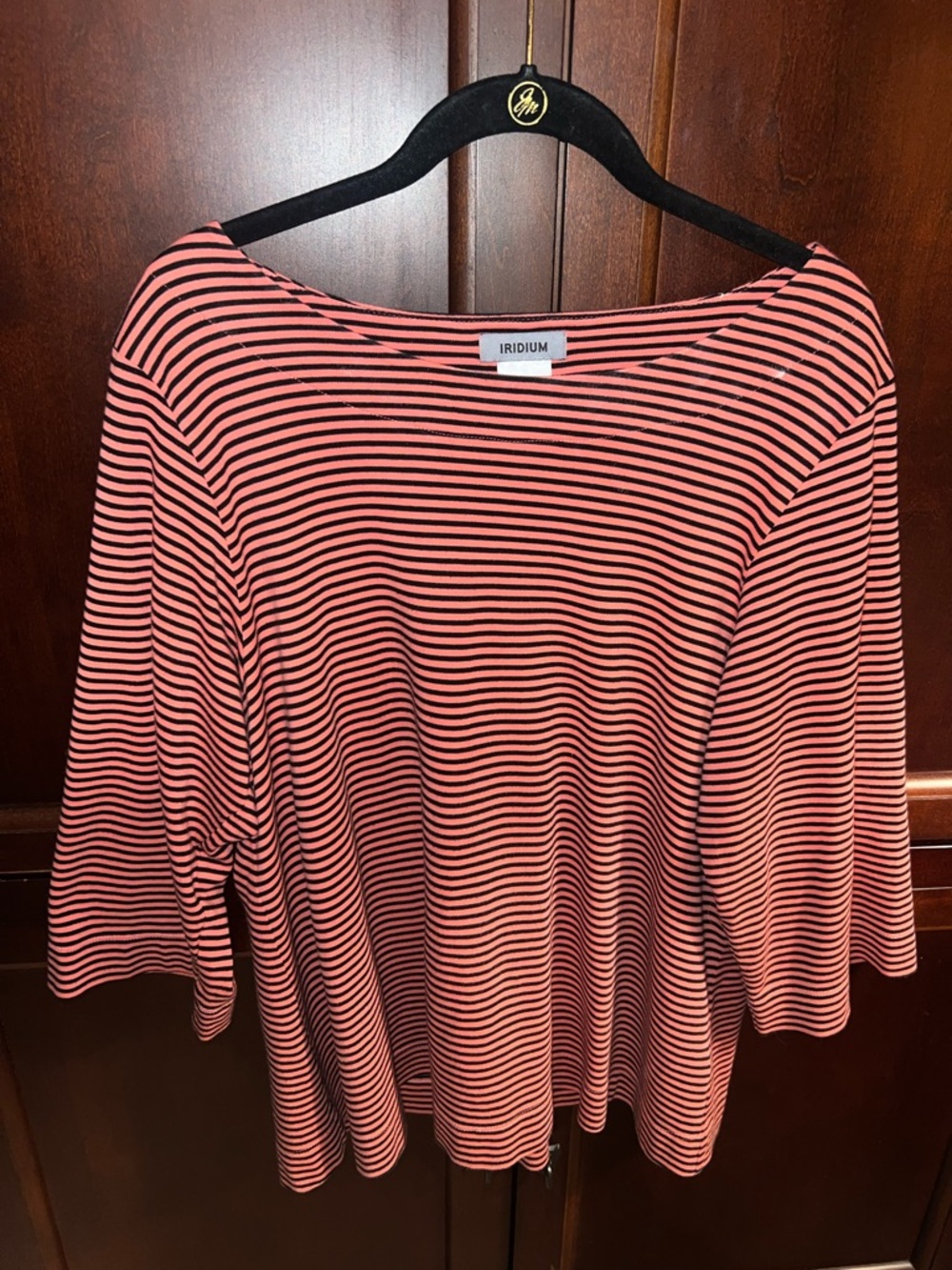 Iridium Women's Pink and Black Striped Boatneck Top